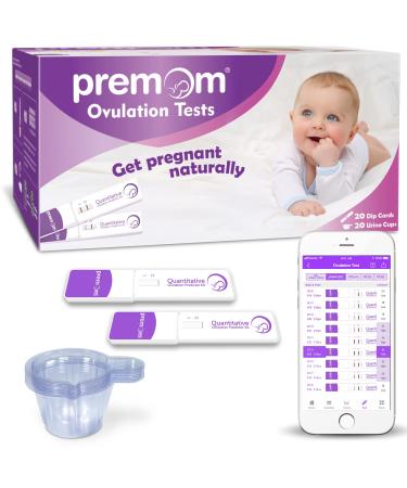 Premom Quantitative Ovulation Test Dip Card 20 Pack with 20 Large Urine Cups: Ovulation Predictor Kit with Digital Ovulation Reader App