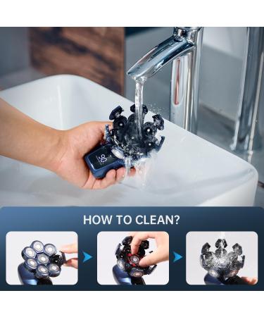 Bazivve Upgraded 8D Head Shaver for Bald Men with Nose Hair Trimmer - Waterproof Electric Razor Grooming Kit - LED Display - Cordless & Portable - Blue - Buy Online on GoSupps.com