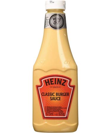 Classic Burger Sauce large Bottle 870 ml Burger sauce which goes great on meat burgers hot dogs fries chips salads or fish .Ideal for BBQs