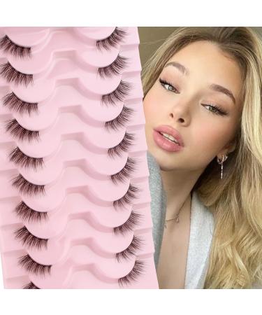 Glowingwin False Lashes Half Lashes Wispy Cat Eye Lashes with Clear Band Natural Transparent False Eyelashes 10 Pairs Handmade Corner Lashes 3/4 Strip Lashes Mink Fluffy Fake Lashes Clear Band Half Lashes-11