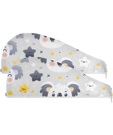 Cartoon Koala Face & Star Hair Towel 2 Pack | Super Absorbent Quick Dry Hair Turbans for Women & Girls - Buy Online on GoSupps.com