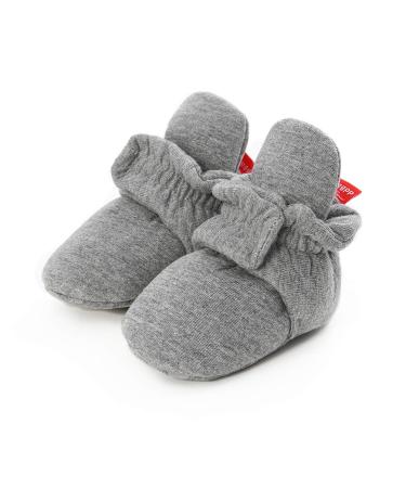 EDOTON Unisex Newborn Winter Boots Warm Stripe Bootie Non-Slip Sole Soft Stay On Ajustable Bootie Sock 0-6 Months D Dark Gray