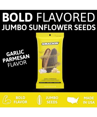 SMACKIN' Sunflower Seeds | Roasted Jumbo Sunflower Seeds | 54 Bag Seed Bucket | 1.5 Ounce Flavored Sunflower Seeds | Small-Batch American Made Sunflower Seeds (Garlic Parmesan) - Buy Online on GoSupps.com