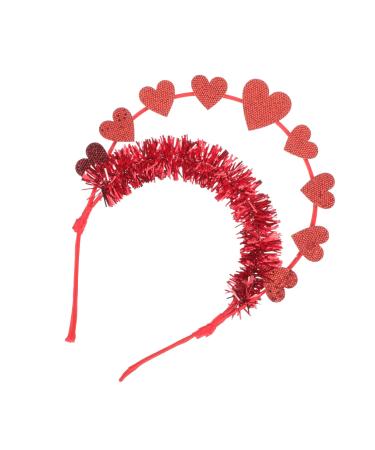 Lurrose costume headband red love heart headband sequins Valentine's day headband glitter heart headdress fashion party hair accessories for wedding valentine's day hair tires