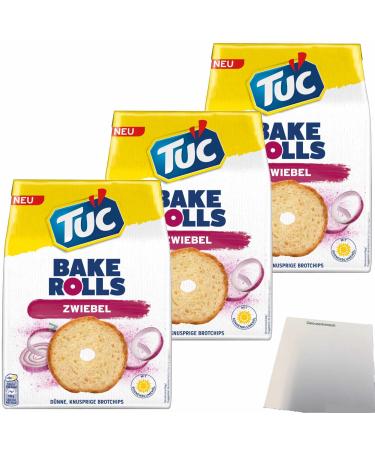 TUC Bake Rolls Onion Bread Crisps 3 Pack (3 x 150g) + Usy Block