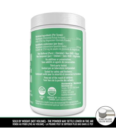 Magnesium Glycinate Powder 250 g - Pure Chelated Bisglycinate Supplement for Good Health and Sleep - 250 mg Elemental Magnesium Scoop up to 500 mg Daily for Men and Women - Made in Canada - Nutritionn - Buy Online on GoSupps.com
