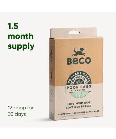 Beco Home Compostable Poop Bags | 96 Bags | Loose Packed With Handles | Unscented Dog Poo Bags Green - Buy Online on GoSupps.com