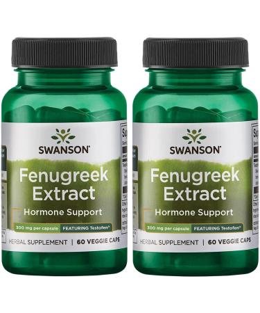 Swanson Testofen Fenugreek Extract - Ayurvedic Herbal Supplement Promoting Hormone Support for Men and Women - (60 Veggie Capsules 300mg Each) 2 Pack
