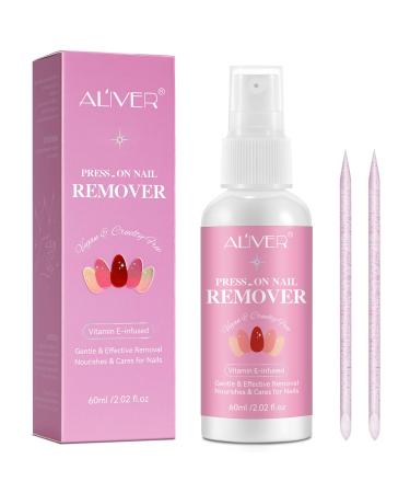 Nail Glue Remover for Press on Nails 60ml Vitamin E False Nail Remover for Fake Nails Nail Polish Remover Acrylic Nail Tips with Cuticle Pusher Adhesive False Nail Remover Accessories for Nail Art