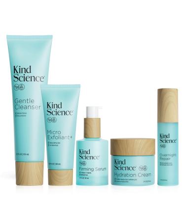 Kind Science 5-Piece Deluxe Anti Aging Skin Care Set for Day + Night Hydration Anti Aging Treatment Cleansing & Exfoliation - For Dry and Sensitive Skin - Fragrance Free Cruelty Free