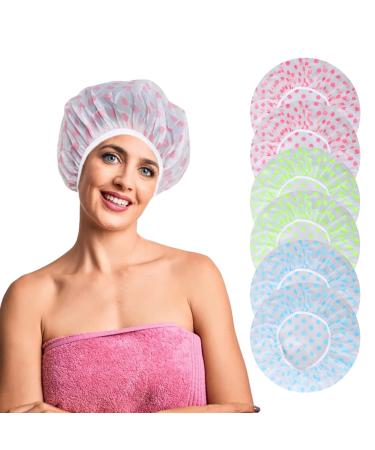 6 Pcs Shower Cap for Women Reusable Waterproof Bath Caps Plastic Hair Caps Elastic Band Bath Hair Hat Large Shower Cap for Long Hair Women Ladies Spa Salon Bathing Accessories