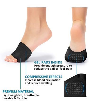 Metatarsal Sleeve Pads with Gel Anti-Slip Design - 2 Pairs (4 Pieces) - Soft Gel Ball of Foot Cushions - Forefoot Cushion Pads for Mortons Neuroma, Calluses, Blisters - Fabric Compression (Black) - Buy Online on GoSupps.com