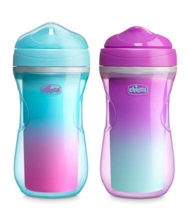 Chicco Insulated Rim Spout Trainer Spill-Free Baby Sippy Cup 9oz Pink/Teal/Purple Ombre 12m+ (2pk)