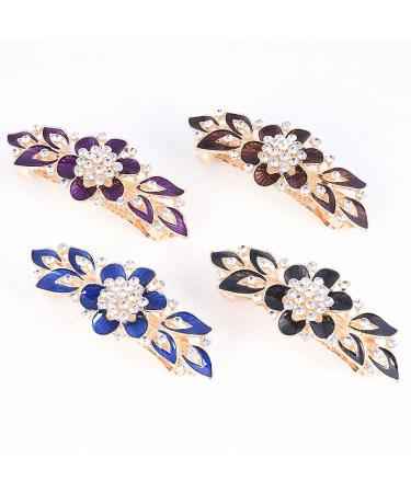 Enamel Flower Hairpin Hair Clips - Women's Fashion Barrettes with Crystal Rhinestone Hairgrips in Purple - Buy Online on GoSupps.com