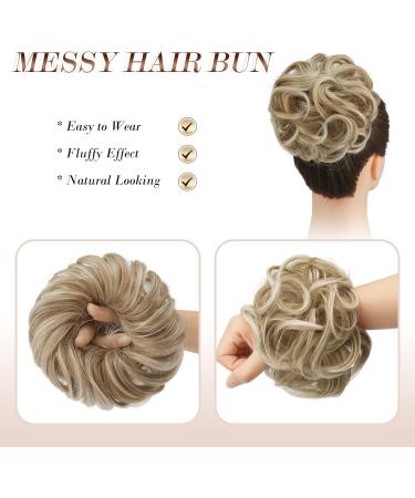 FESHFEN Messy Bun Hair Piece Scrunchie Chignon Ponytail | Strawberry Blonde & Platinum Blonde Tips | Synthetic Wavy Curly Hair Extensions | Updo Hairpieces for Women Girls Kids - Buy Online on GoSupps.com