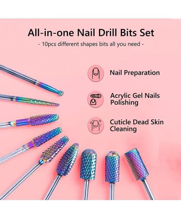 MelodySusie 10pcs Tungsten Carbide Nail Drill Bits Set | 3/32 Inch Bits for Acrylic Gel Nails | Manicure Pedicure Remover Tools | Salon & Home Nail Care Supplies - Buy Online on GoSupps.com