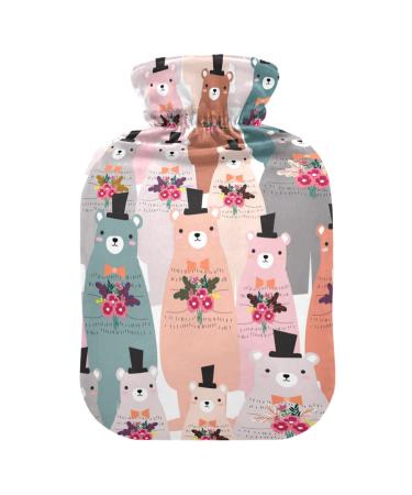 Hot Water Bottles with Cover Cute Animals Bear Hot Water Bag for Pain Relief Women Adults Hot Water Bag 2 Liter