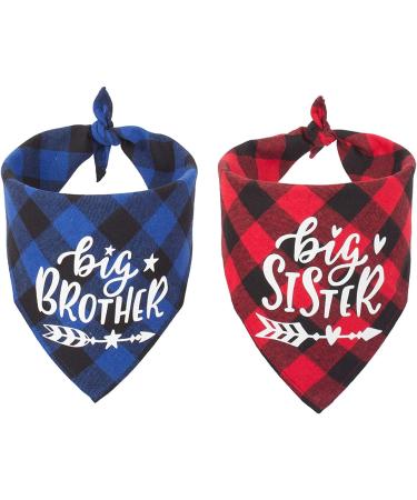 Plaid Dog Bandana Scarf Big Sister Brother Dog Bandana Buffalo Plaid Triangle Dog Scarf Reversible Plaid Triangle for Small Medium Dogs Pets (blue) - Buy Online on GoSupps.com
