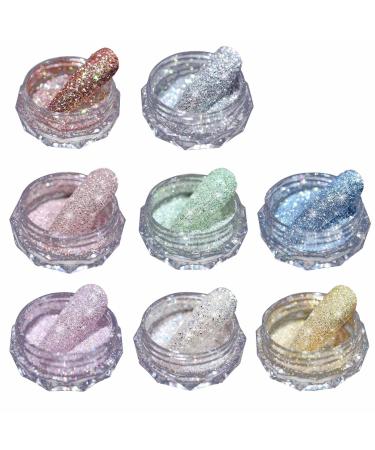 GZMAYUEN Crystal Diamond Nail Glitter Powder 8 Pieces Crystal Diamond Glitter Powder for Nails Gold Silver Rose Gold Blue Glass Stone Chrome Sparkles Glitter Nail Pigment Nail Powder Decoration Set Set 10