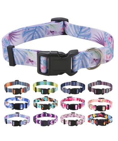 Mihqy dog collar adjustable soft & comfort dog collar Bohemian flowers geometric trunk design for small medium and large dogs (Monstera flower s) s (neck circumference 25-40 cm width 1.5 cm) Monstera flower