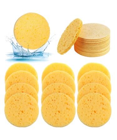 ZOCONE 70 PCS Face Sponges for Cleansing Exfoliating 60mm/2.4In Natural Wood Pulp Cotton Face Sponges Reusable Compressed Facial Sponge for Makeup Removal Face Wash Cleansing Skin Clean(Yellow)