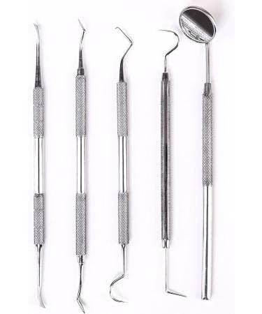 5er Dental Oral Care Set - High-Quality Stainless Steel Tooth Cleaning & Tartar Remover | Dental Probe Mouth Mirror & Scaler by Heavysun - Buy Online on GoSupps.com