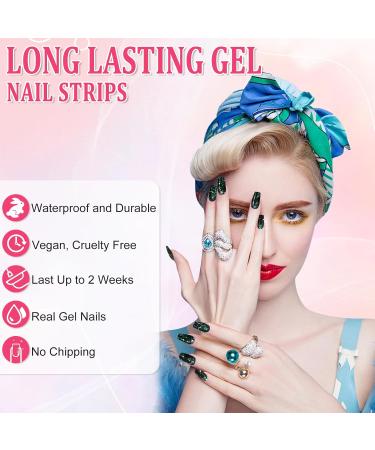 Ceboic 22-Piece Half-Hardened UV Gel Nail Stickers - Black & Green Sequin Full Wraps Self-Adhesive Salon Quality for Women & Girls - Buy Online on GoSupps.com