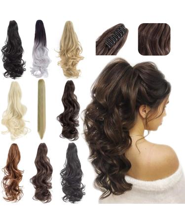 Felendy Ponytail Extension Claw 18" 20" Curly Wavy Straight Clip in Hairpiece One Piece A Jaw Long Pony Tails for Women Dark Brown 18 Inch (Pack of 1) Dark Brown-Curly