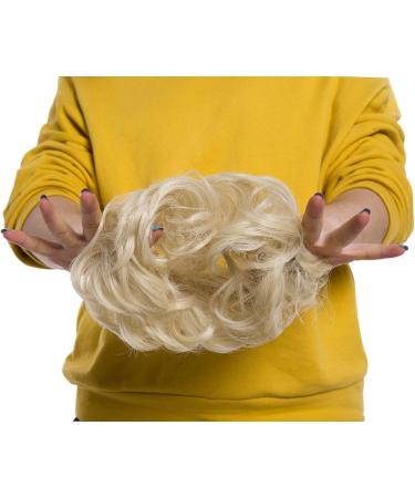 Bleach Blonde Scrunchy Hair Bun Updo Extension | Wavy Curly Messy Chignon Ponytail Piece Wig - 40g - Buy Online on GoSupps.com