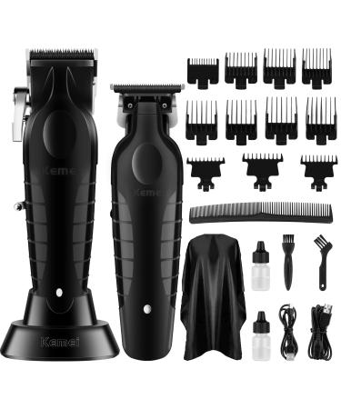 KEMEI Black Professional Hair Clippers and Trimmer Set Electric Hair Clippers for Men Cordless Barber Clippers T Blade Outliner Trimmer USB Rechargeable Haircut Clippers km-2296 km-2299