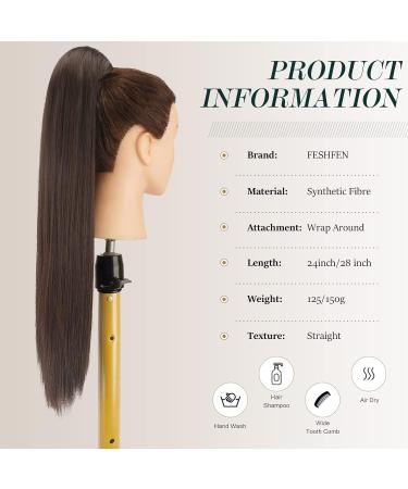 FESHFEN Straight Ponytail Extensions Long Wrap Around Ponytail Synthetic Clip in Pony Tail Hair Extensions Reddish Dark Brown Hairpiece for Women 24 inch 24 inch (Pack of 1) Reddish Dark Brown - Buy Online on GoSupps.com