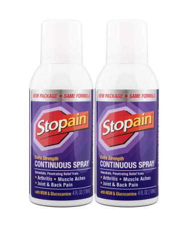 Stopain Extra Strength Continuous Pain Relief Spray, 4 Oz, Relieves Muscle and Joint Pain, 2 Count