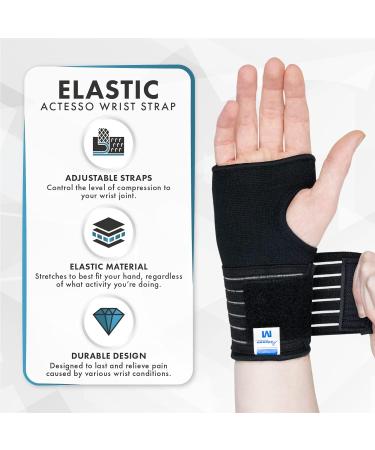Actesso Elastic Wrist Support with Strap - XL Black - For Sprains, Injuries, or Sports - Flexible Support Without Metal Bar | Left or Right - Buy Online on GoSupps.com