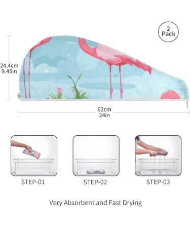 Pink Flamingos Hair Towel 2 Pack - Super Absorbent Quick Dry Hair Turbans for Women & Girls - Buy Online on GoSupps.com