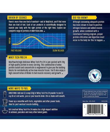 BODYTECH Whey Tech Pro 24 Protein Powder - 24g Protein per Serving - Supports Muscle Growth & Recovery - Rich Chocolate (5 lb 71 Servings) - Buy Online on GoSupps.com