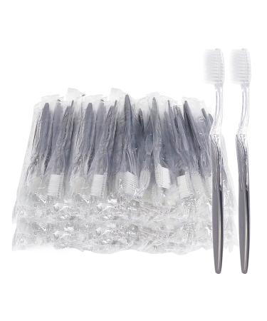 FKYzixeh Grey Handle Toothbrush Bulk Disposable Toothbrushes Individually Packaged Toothbrush for Travel Hotel and Homeless (50 Pack)