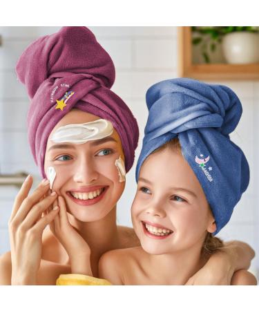 ROMASA Kids Microfiber Hair Drying Towel Wrap - Super Absorbent Turban for Girls & Women - Perfect Shower Gift (Blue & Purple Star - Buy Online on GoSupps.com