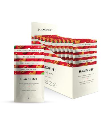 Handfuel Sweet Chili Mixed Nuts Hand Roasted Salted Cashews Candied Pecans 6g of Protein Non-GMO Vegan Friendly Plant Based Flavoured Nuts Gluten Free - 40g Per Pouch (12 Count)