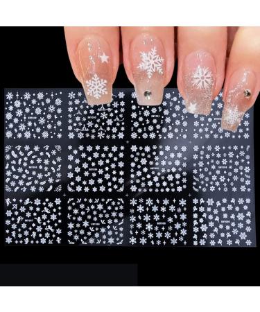 Christmas Nail Art Sticker Decals 3D Snowflake Designs Exquisite Golden Silver White Nail Art Supplies Self-Adhesive Luxurious Winter New Year Nails Decorations Design DIY Acrylic Nail Art, 12 Sheet Snowflake C