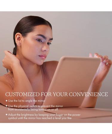Pose LED Travel Vanity Mirror by Vanity Planet - 3 Color LEDs, Dimmable Ring Light, Touch Sensors, Rechargeable - Blush Pink - Buy Online on GoSupps.com