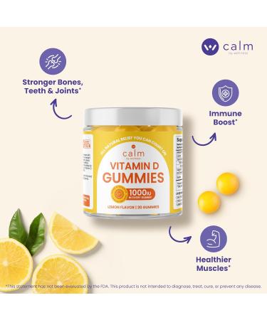 Calm by Wellness Vitamin D Gummies for Adults Vitamin D3 Gummy Vitamins for Bone and Immune System Support Lemon Flavor 30 Count - Buy Online on GoSupps.com