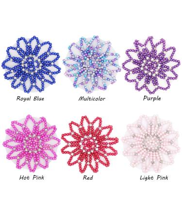 Elastic Crochet Hair Bun Covers with Rhinestone - 6pcs Colorful Mix | Handmade Hair Net Holder for Women - Ideal for Dancing, Sports, and Daily Wear - Buy Online on GoSupps.com