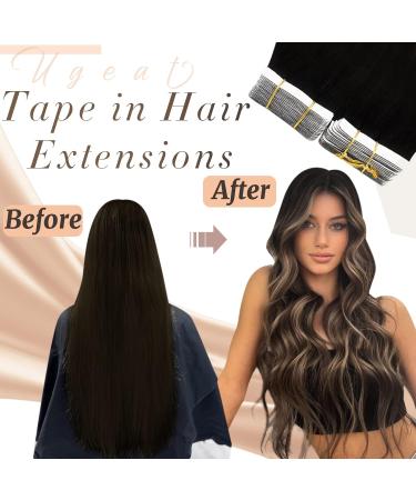 Ugeat Tape In Extensions - Black to Dark Brown & Honey Blond Balayage - Real Hair - 20 Pieces 45 cm 50g - #1B/4/27 - Buy Online on GoSupps.com