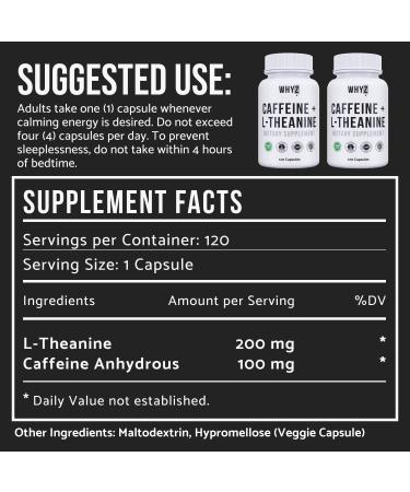 WHYZ Caffeine Pills with L-Theanine 120 Capsules Nootropic Stack Energy Pills Energy Vitamins for Sustained Focus & Cognitive Function L Theanine Caffeine Energy Supplements for Women & Men - Buy Online on GoSupps.com
