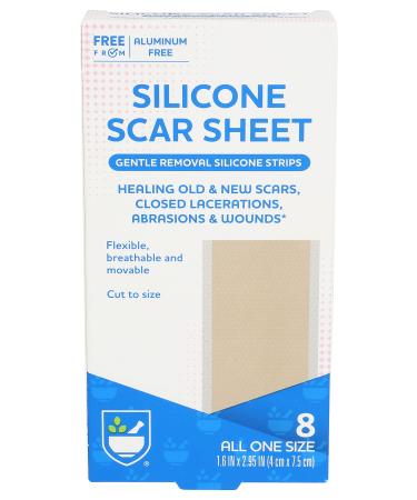 Rite Aid Silicone Scar Sheet 8 Count Soften and Flattens Scars Resulting from Surgery Injury Burns C-Section and More
