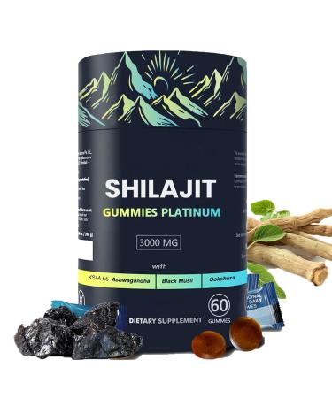 100% Shilajit Gummy Platinum-Shilajit Gummies Pure Himalayan Platinum Shilajit 3000mg Gummies for Men Trace Minerals for Men&Women | Non-GMO | Travel Friendly | 60 Gummy 60 Count