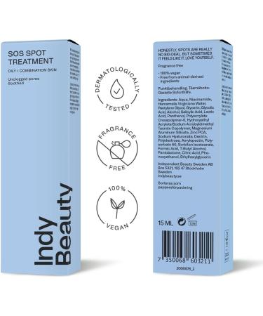 Spot & Acne Treatment - Salicylic Acid Witch Hazel Niacinamide + AHA - Blemish & Spot Cream Minimises Pimples & Blackheads - Fragrance Free SOS Spot Treatment - Dermatologically Tested - Indy Beauty - Buy Online on GoSupps.com