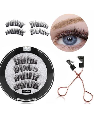 Dual Magnetic Eyelashes Kit  1 Pairs Reusable Fake Lashes Natural Look  3D False Eyelashes No Glue or Eyeliner Needed  Magnetic Lashes Extension Kit with Magnet Clips (4 pcs)