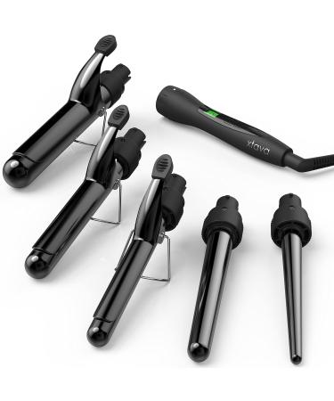 5-in-1 Professional Curling Iron and Wand Set - 0.3 to 1.25 Inch Interchangeable Ceramic Barrel Wand Curling Iron - Dual Voltage Hair Curler Set for All Hair Types with Glove and Travel Case by Xtava