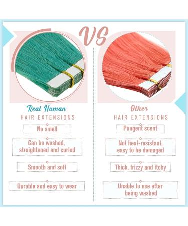 Runature 40cm Real Hair Tape Extensions - Green & Teal - 10 Pieces 25g Invisible Hair Extensions for Smooth Volume - Buy Online on GoSupps.com